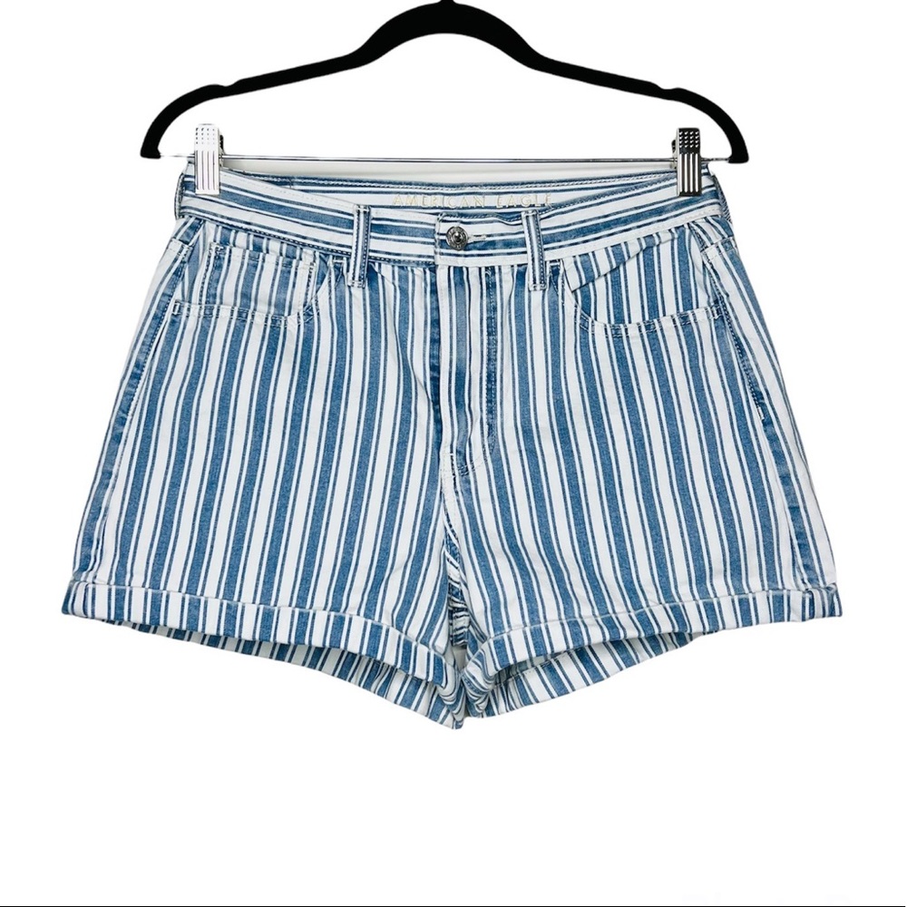 American Eagle Blue And White Striped High Waist Mom Shorts Size 6